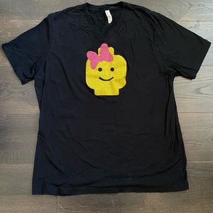Lego girl glitter Lego head v neck t-shirt size XXL